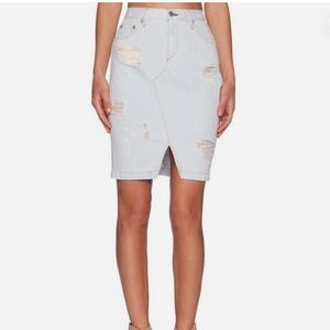 Rag & Bone Distressed Light Blue Pencil Skirt
